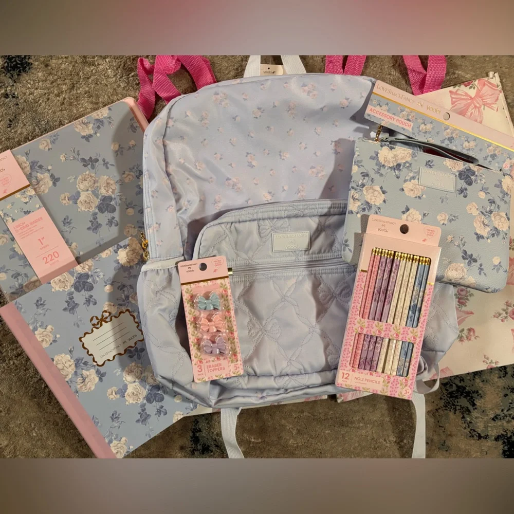 LoveShackFancy backpack blue floral school supplies / accessories bundle